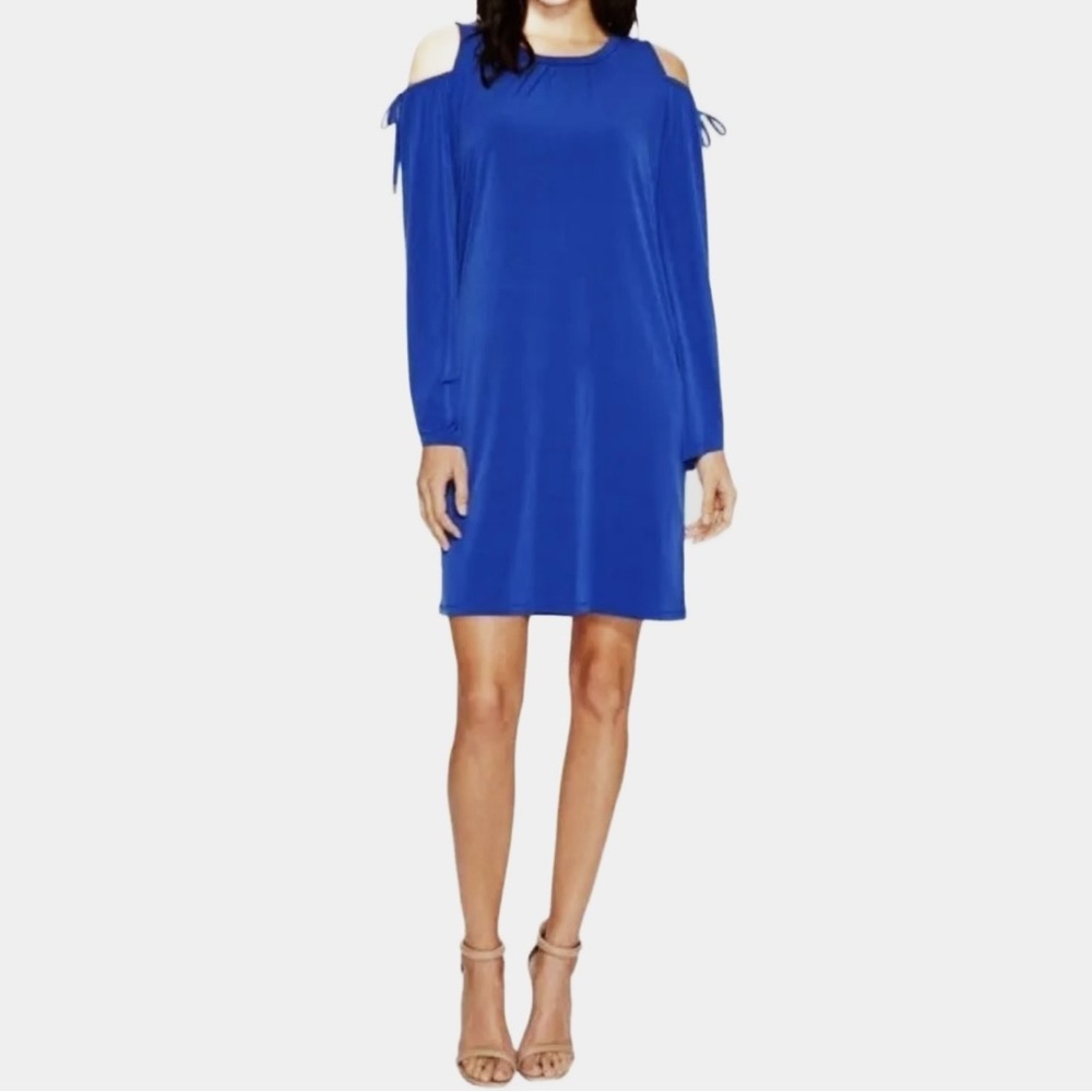 Michael Kors Royal Blue Cold Shoulder Tie Sleeve Knit Dress - Picture 2 of 12